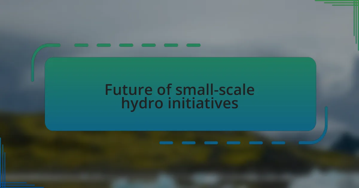 Future of small-scale hydro initiatives