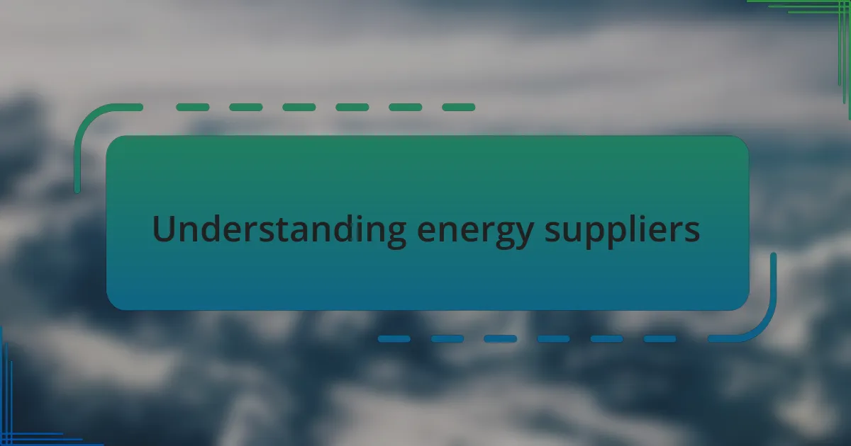 Understanding energy suppliers